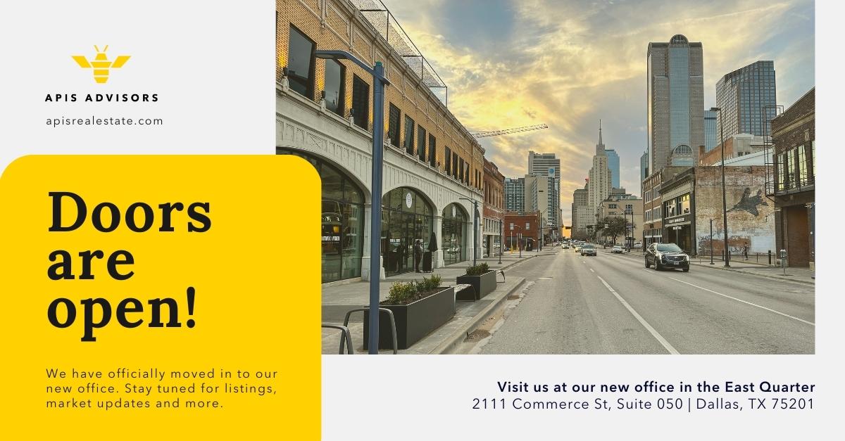 ApisAdvisors's tweet photo. Doors = open!

Visit our new office in the East Quarter:
2111 Commerce St, Suite 050 | Dallas, TX 75201

https://t.co/wA74Q3Nrh8

#commercialrealestate #TenantRep #cre #downtowndallas #dallasrealestate #newoffice https://t.co/yTBryzdoCt
