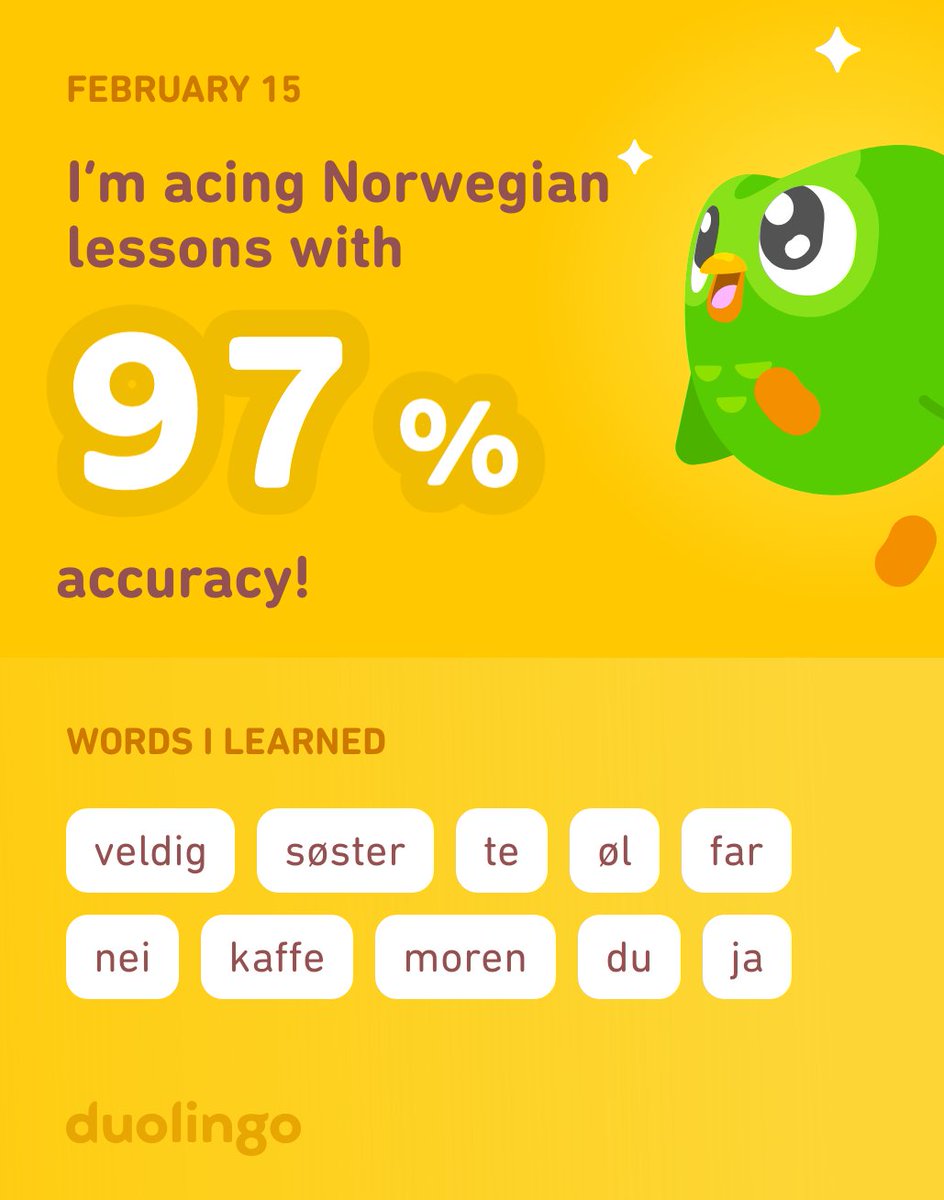 I’m learning Norwegian on Duolingo! It’s free, fun, and effective [somewhat].