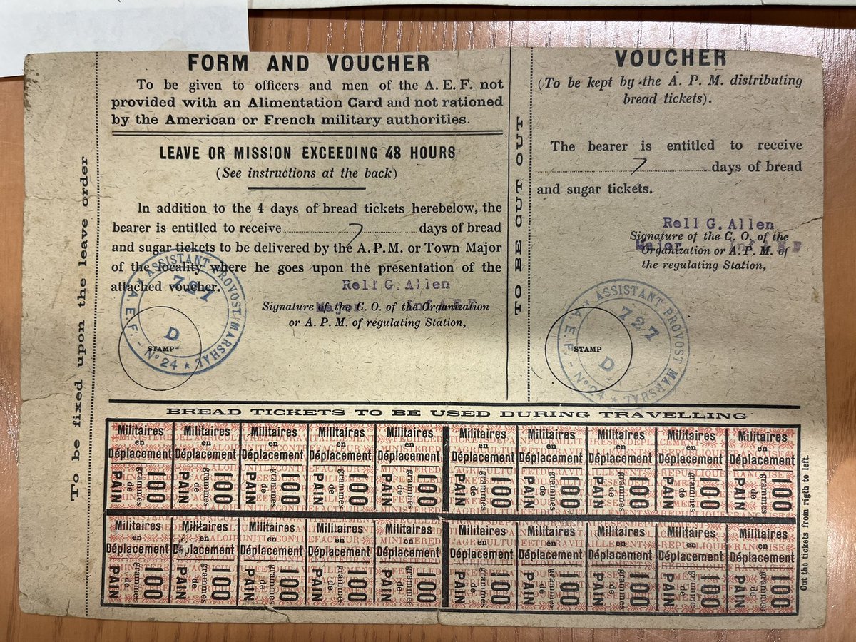 SeattleMilHist's tweet photo. The box included priceless photos from France and Calexico, a 41st Infantry Division patch, and a pass form authorizing travel complete with bread tickets. Every item enables us to tell a deeper, richer story about the Soldiers in the Washington National Guard. https://t.co/mVlZAP1ugB