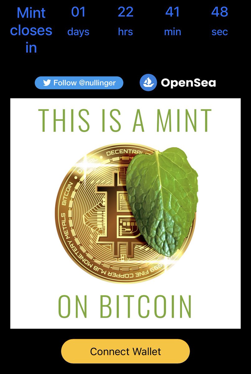 nullinger's tweet photo. Did you already 
💚Mint on Bitcoin💚?
No? Then LFG!🚀

https://t.co/b11N6K2RIk https://t.co/wAfYDRTtbb