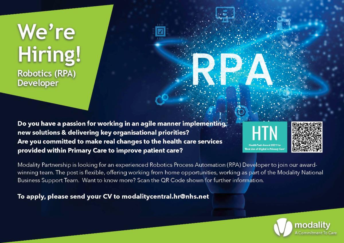 Modality Partnership Hull (@modality_hull) on Twitter photo We are hiring❗️
Visit conta.cc/3XvGgF2 for more information.
To apply, please send your CV to modalitycentral.hr@nhs.net or visit conta.cc/3YUOZSi We are hiring❗️
Visit conta.cc/3XvGgF2 for more information.
To apply, please send your CV to modalitycentral.hr@nhs.net or visit conta.cc/3YUOZSi