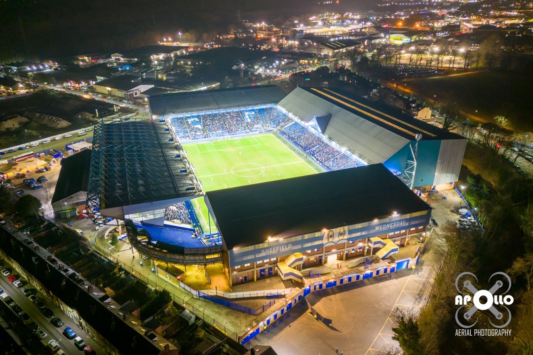 <a href="/swfc/">Sheffield Wednesday</a> #swfc lad from my work had his drone out last night &amp; got these photos of Hillsborough! 😍 1/2