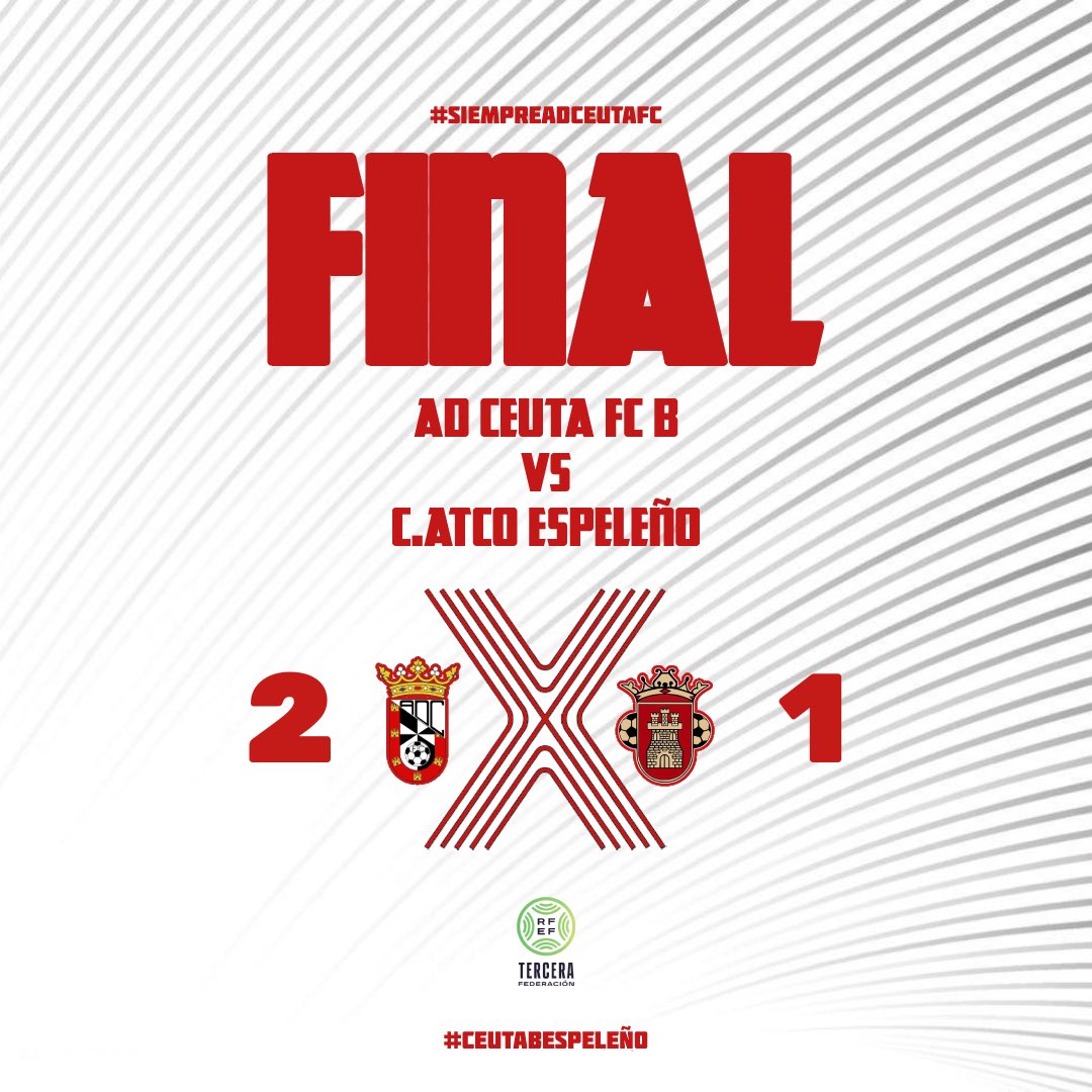 ⏰ 90’ + 5’ |2-1| 

FINAL DEL PARTIDO EN  EL JOSÉ MARTÍNEZ PIRRI 🏟️

Victoria importantísima para nuestros cachorros 🐺🤩

Este es el camino equipo, ¡enhorabuena! 🙌

Seguimos trabajando 🎯

#SiempreADCeutaFC ⚪️⚫️