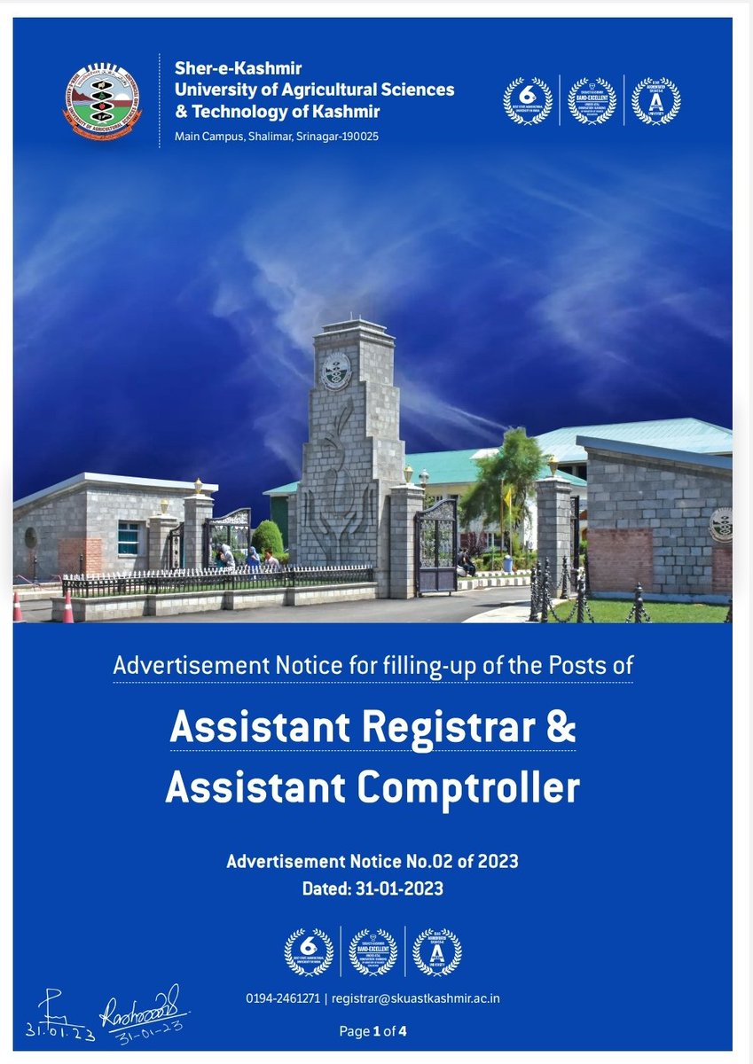 skuast_kashmir's tweet photo. Assistant Controller and assistant comptroller jobs at SKUAST-K. For eligibility and other details please visit our website: https://t.co/VMzd1kXsIz https://t.co/wblC1iawT9