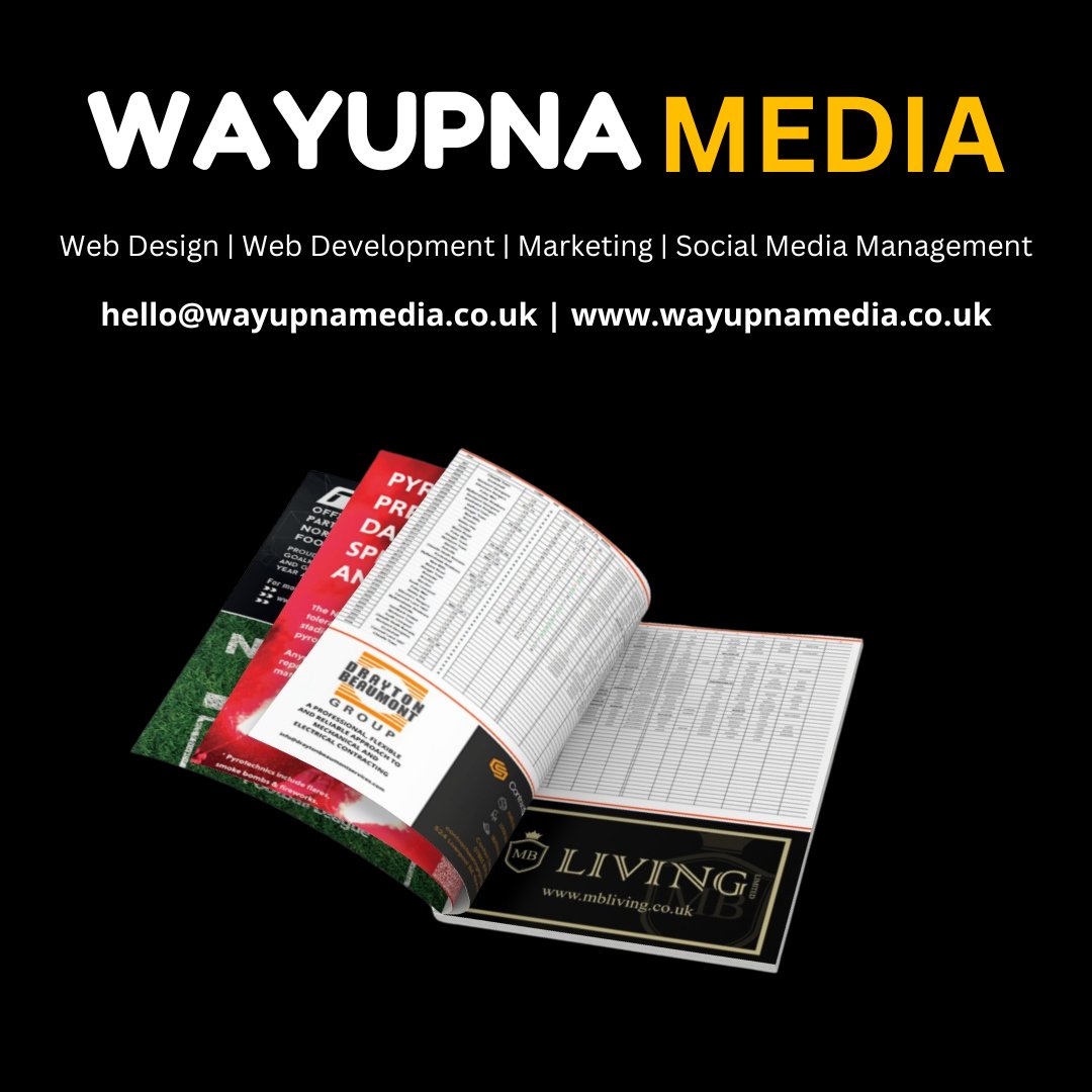 Let us help FREE up some time for you and your club with our matchday programme creation and production service

Message us today to see how we can help.

info@wayupnamedia.co.uk

#matchdayprogramme #footballprogrammes