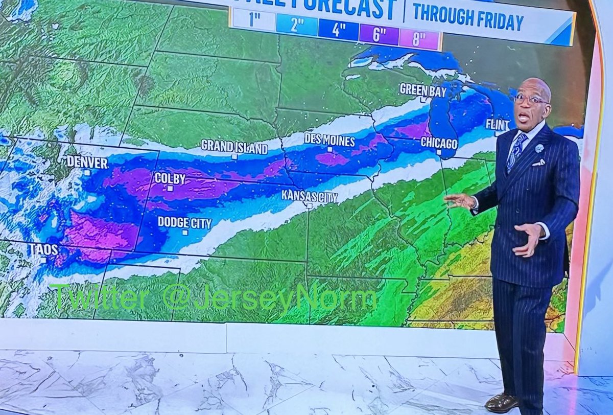 JerseyNorm's tweet photo. Al looks surprised that the weather is going to be a bit of a “DICK” for the rest of the week!! 🌧️��️💨🌨️❄️ #rain  #snow #sleet #todayshow #alroker #forecast  #todayshow https://t.co/qtUr027LKn