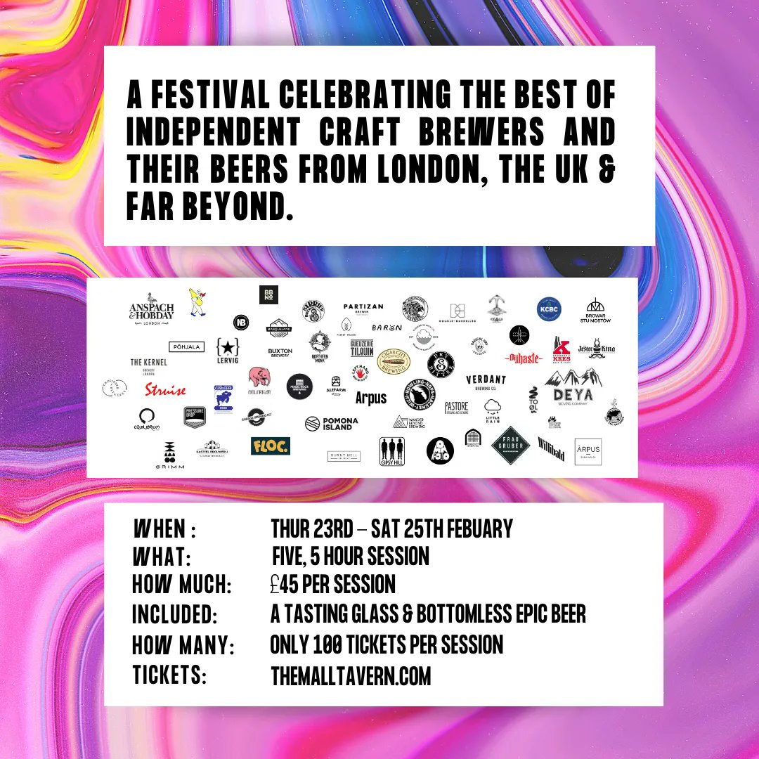 Verdant Brewing Co 🍻 (@verdantbrew) on Twitter photo LONDON! We'll be pouring at Liquid Dreams, a new beer festival from <a href="/TheMallTavern/">The Mall Tavern</a>
Beer list:
Nebulous Sky - DIPA
Laugh at the Odds - IPA
Conventional Tactics - IPA
Little Mountains We Move - Cold IPA
Helles - Lager
Lighting of the Mock - Imp Stout
See you there on 23-25th feb LONDON! We'll be pouring at Liquid Dreams, a new beer festival from <a href="/TheMallTavern/">The Mall Tavern</a>
Beer list:
Nebulous Sky - DIPA
Laugh at the Odds - IPA
Conventional Tactics - IPA
Little Mountains We Move - Cold IPA
Helles - Lager
Lighting of the Mock - Imp Stout
See you there on 23-25th feb