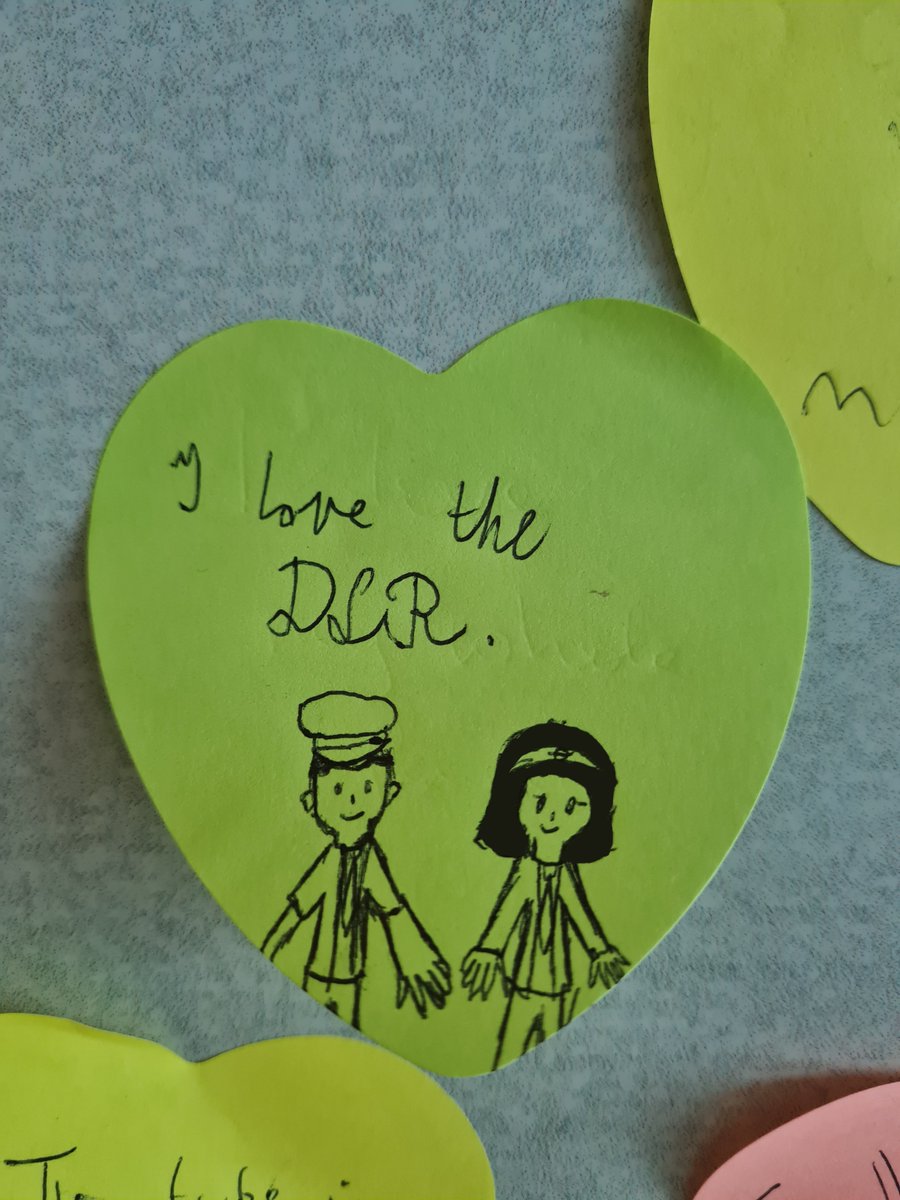 MintNess75's tweet photo. Another image from the TFL museum. (There were heart-shaped sticky notes which you could write on and stick on the wall. I wrote that I love the DLR, and drew Dave and Doris on there) https://t.co/v0iB6vErPs