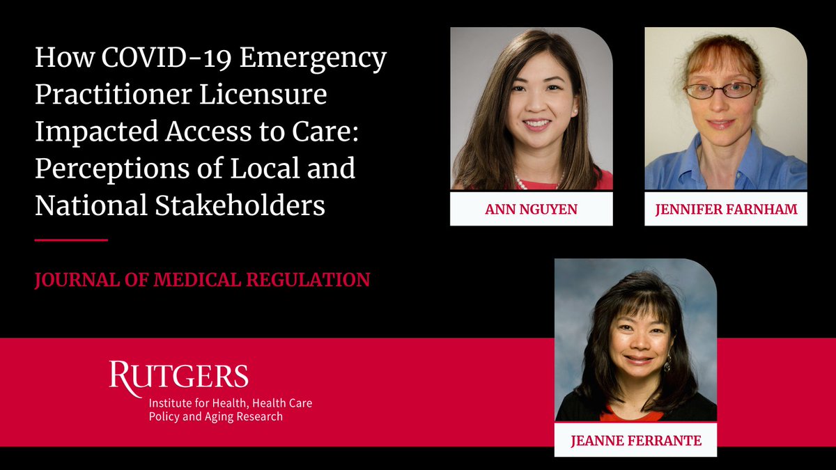 Rutgers Institute for Health (@rutgersifh) on Twitter photo Another new publication!
New article examines impact of healthcare practitioner licensure on access to care - authored by IFH member in residence <a href="/Ann_M_Nguyen/">Dr. Ann M. Nguyen</a> <a href="/RutgersCSHP/">Rutgers CSHP</a>, sr. research analyst Jennifer Farnham & assoc. member Jeanne Ferrante <a href="/RWJMS/">Rutgers RWJMedSchool</a>.
meridian.allenpress.com/jmr/article/10… Another new publication!
New article examines impact of healthcare practitioner licensure on access to care - authored by IFH member in residence <a href="/Ann_M_Nguyen/">Dr. Ann M. Nguyen</a> <a href="/RutgersCSHP/">Rutgers CSHP</a>, sr. research analyst Jennifer Farnham & assoc. member Jeanne Ferrante <a href="/RWJMS/">Rutgers RWJMedSchool</a>.
meridian.allenpress.com/jmr/article/10…