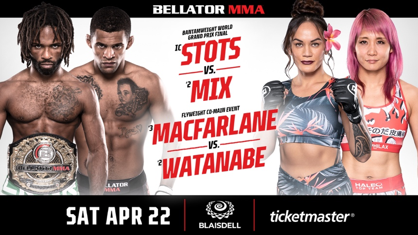 PFL_PR's tweet photo. .@BellatorMMA returns to Hawaii for back-to-back title-led events on 4/21 &amp; 4/22.

@iamgirlrilla will defend her title vs. @DeAnnaDBennett in the #Bellator294 headliner, &amp; @RaufeonStots &amp; @TeamMixMMA end the $1,000,000 Grand Prix atop #Bellator295.

READ: https://t.co/7m61kE7tg4 https://t.co/rmjzNv8B12