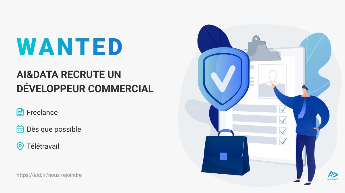 AI&amp;DATA cherche un développeur commercial. Retrouvez la fiche de poste ➡ bit.ly/3YUOpnB

#recrutement #hiring #sales #data #IA