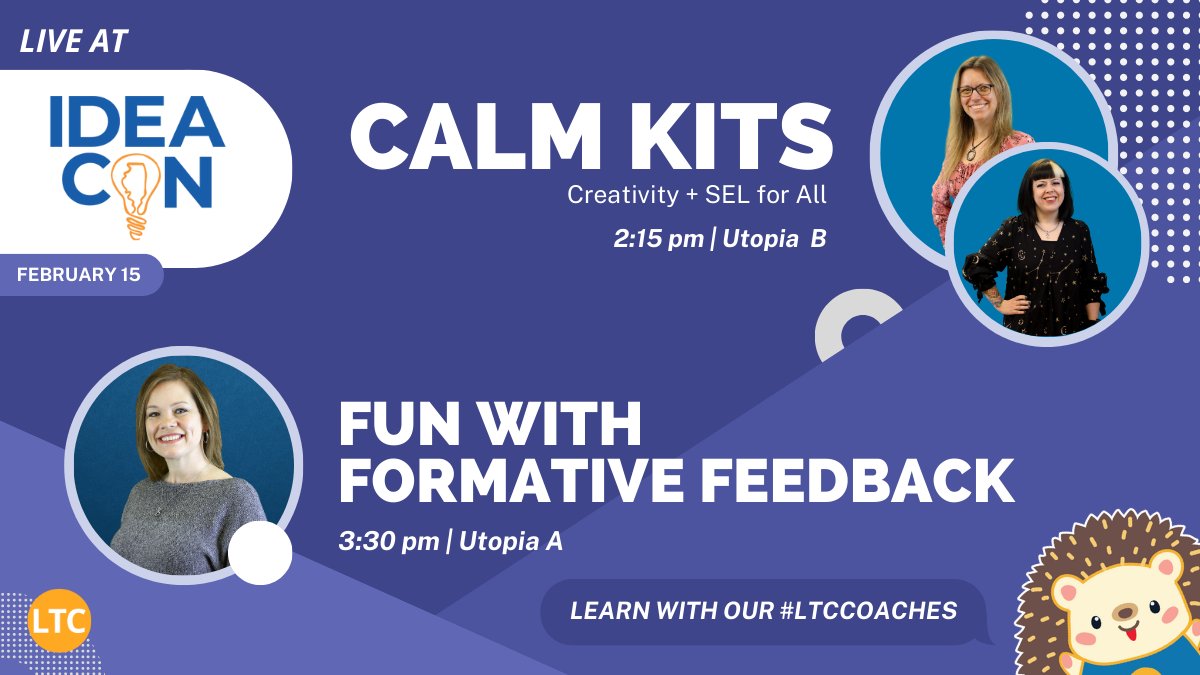 Let’s round out this year #IDEAcon with two more learning-packed workshops:

🧘‍♂️ Calm Kits; Creativity + SEL for All (Utopia B | 2:15 pm | Hosted by @kasaan05 & @mrsleban)

🗒️ Fun with Formative Feedback (Utopia A | 3:30 pm | Hosted by Emily Pool)

@ideaillinois