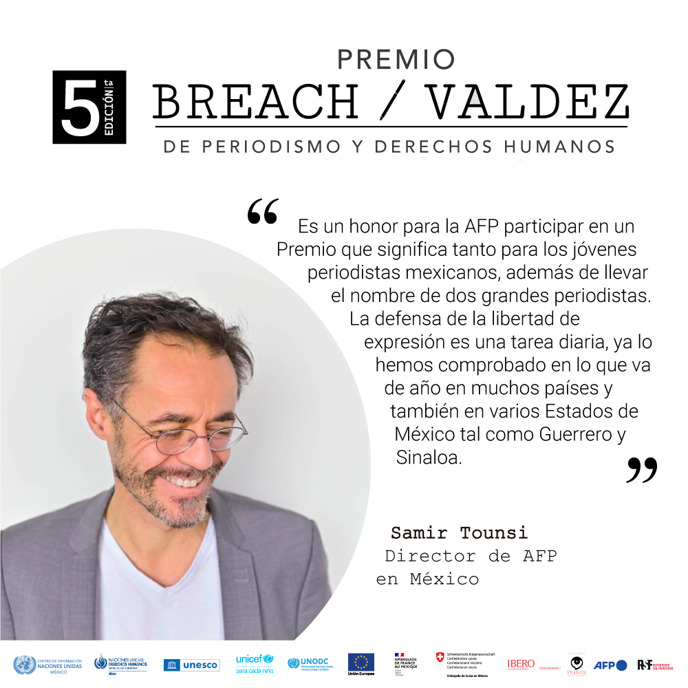 PremioBreachValdez (@breachvaldez) on Twitter photo Participa en la Edición 2023 del Premio Breach Valdez de Periodismo y Derechos Humanos.
Consulta las bases: bit.ly/3kpXXbs
<a href="/UNESCOMexico/">UNESCO México</a> <a href="/ONUMX/">ONU México</a> <a href="/ONUDHmexico/">ONU-DH México</a> <a href="/UNICEFMexico/">UNICEF México</a> <a href="/CH_Mexico/">Embajada de Suiza en México</a> <a href="/FranciaenMexico/">Embajada de Francia en México 🇲🇽</a> <a href="/UEenMexico/">Unión Europea en México 🇪🇺🇲🇽</a> <a href="/ProgramaPrende/">Ibero|PRENDE</a> <a href="/AFPespanol/">Agence France-Presse</a> <a href="/RSF_esp/">RSF en español</a> <a href="/UNODCmexico/">UNODC México</a> Participa en la Edición 2023 del Premio Breach Valdez de Periodismo y Derechos Humanos.
Consulta las bases: bit.ly/3kpXXbs
<a href="/UNESCOMexico/">UNESCO México</a> <a href="/ONUMX/">ONU México</a> <a href="/ONUDHmexico/">ONU-DH México</a> <a href="/UNICEFMexico/">UNICEF México</a> <a href="/CH_Mexico/">Embajada de Suiza en México</a> <a href="/FranciaenMexico/">Embajada de Francia en México 🇲🇽</a> <a href="/UEenMexico/">Unión Europea en México 🇪🇺🇲🇽</a> <a href="/ProgramaPrende/">Ibero|PRENDE</a> <a href="/AFPespanol/">Agence France-Presse</a> <a href="/RSF_esp/">RSF en español</a> <a href="/UNODCmexico/">UNODC México</a>