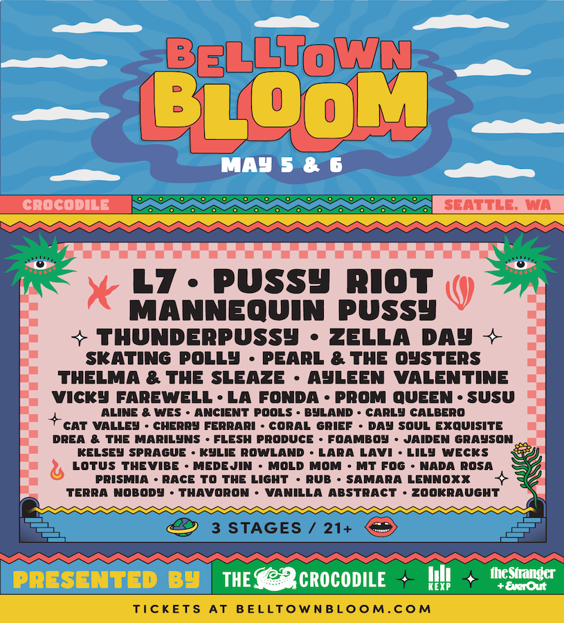 Do206's tweet photo. ICYMI: @Belltownbloom is back! This year, the music festival highlighting women-led acts will feature @L7officialhq, @pussyrrriot, @mannequinpussy, and so many more. Get tix today + enter to win a pair of VIP tickets on us! 
https://t.co/4GJEXvSlJ2 https://t.co/ZaCggF5Jqz