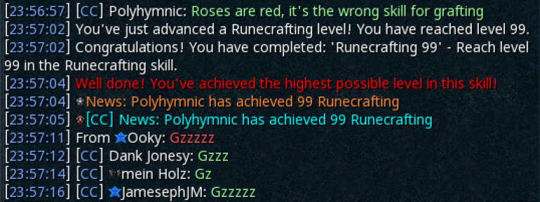 SoA_RS's tweet photo. Congratulations Polyhymnic on achieving 99 Runecrafting!

#runescape #soa #rs3 #runecrafting https://t.co/nVMxEd2GHw