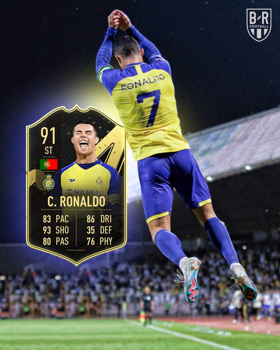 brfootball's tweet photo. Cristiano's four-goal game earns him his first TOTW card in Saudi Arabia 😤 https://t.co/kqcnRtO8Ac