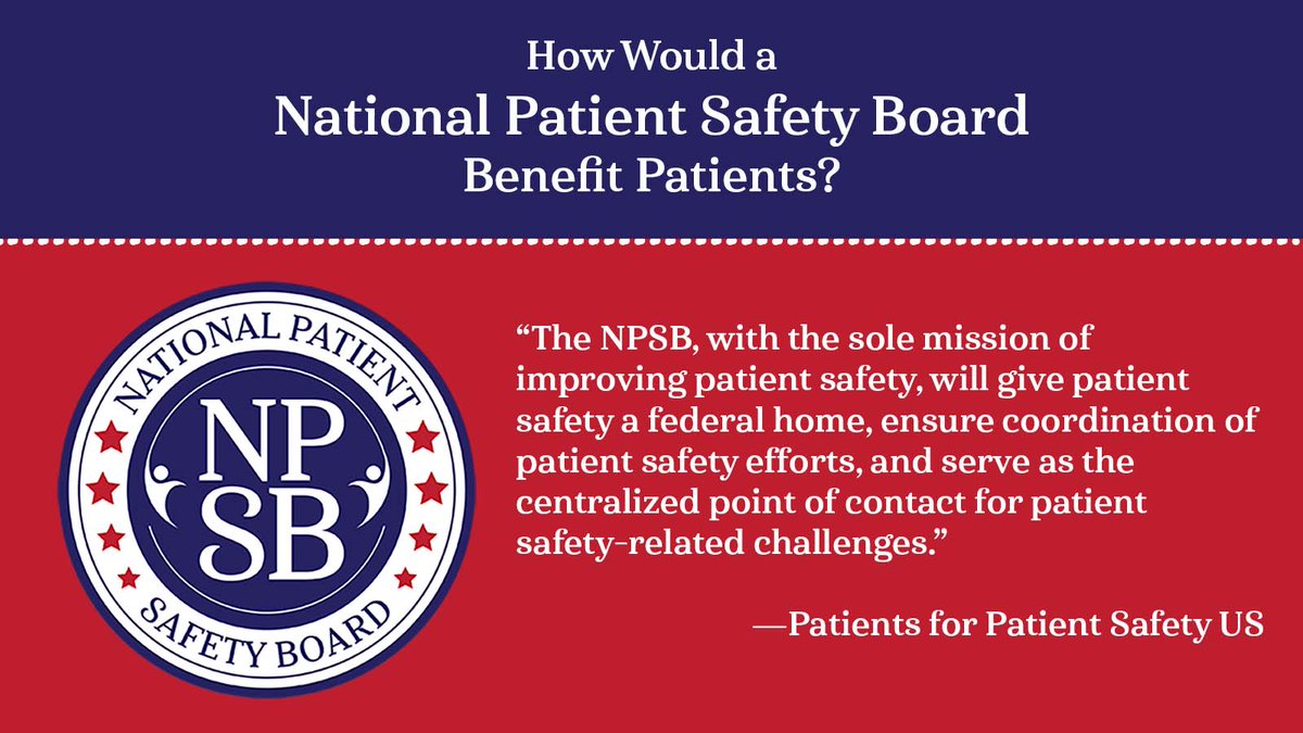 Thank you to our partners and fellow advocates at @pfps_us for their great summary of how a National Patient Safety Board will benefit patients and families. See the list at bit.ly/3XuDe4e

#patientsafety #healthcare #medicalerror