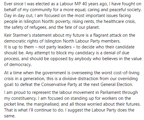 A statement on my future as the MP for Islington North.