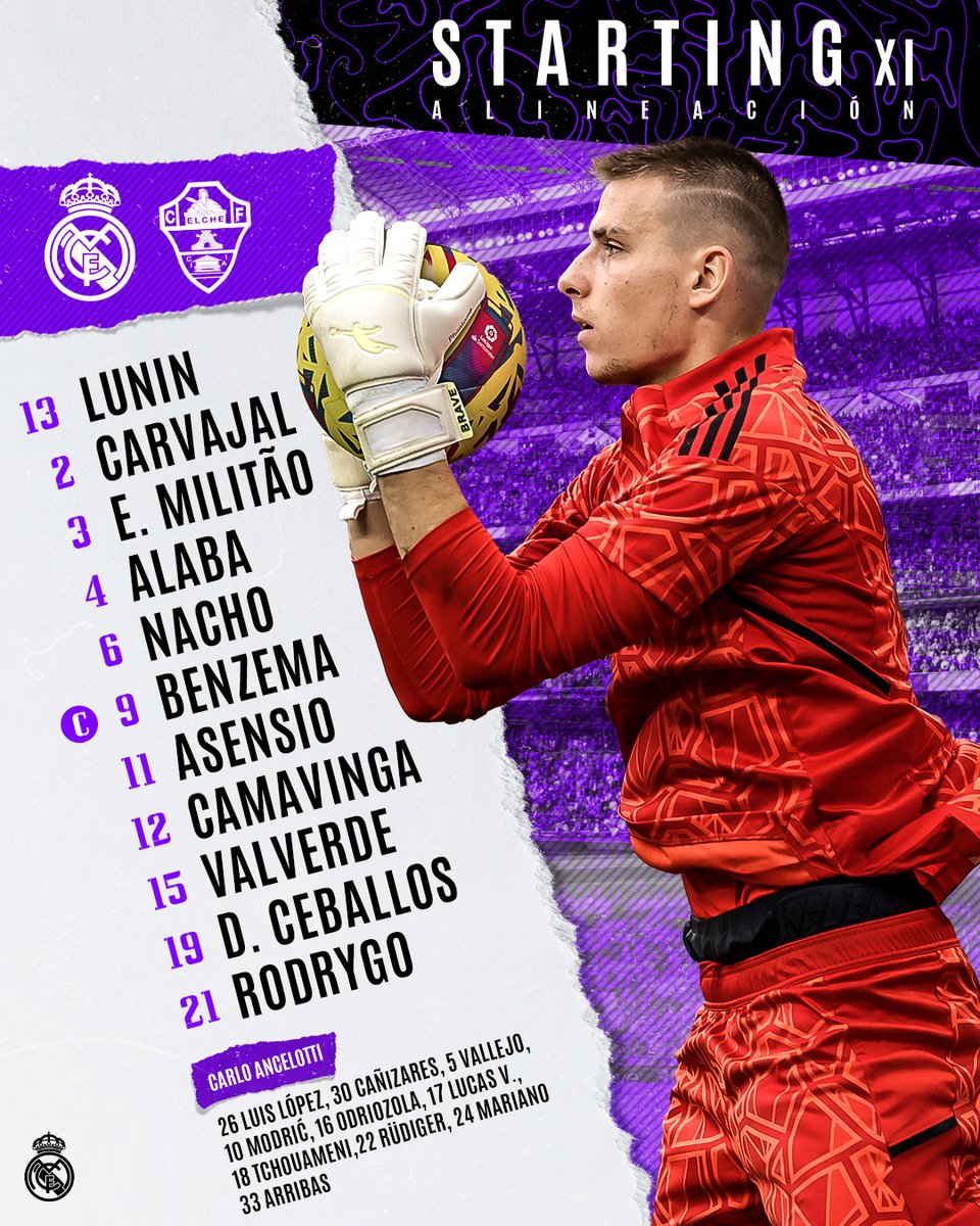 realmadridarab's tweet photo. 📋✅ تشكيلتنا لمباراة الليلة!
🆚 إلتشي
#RealMadridElche https://t.co/OczNWuGxMl