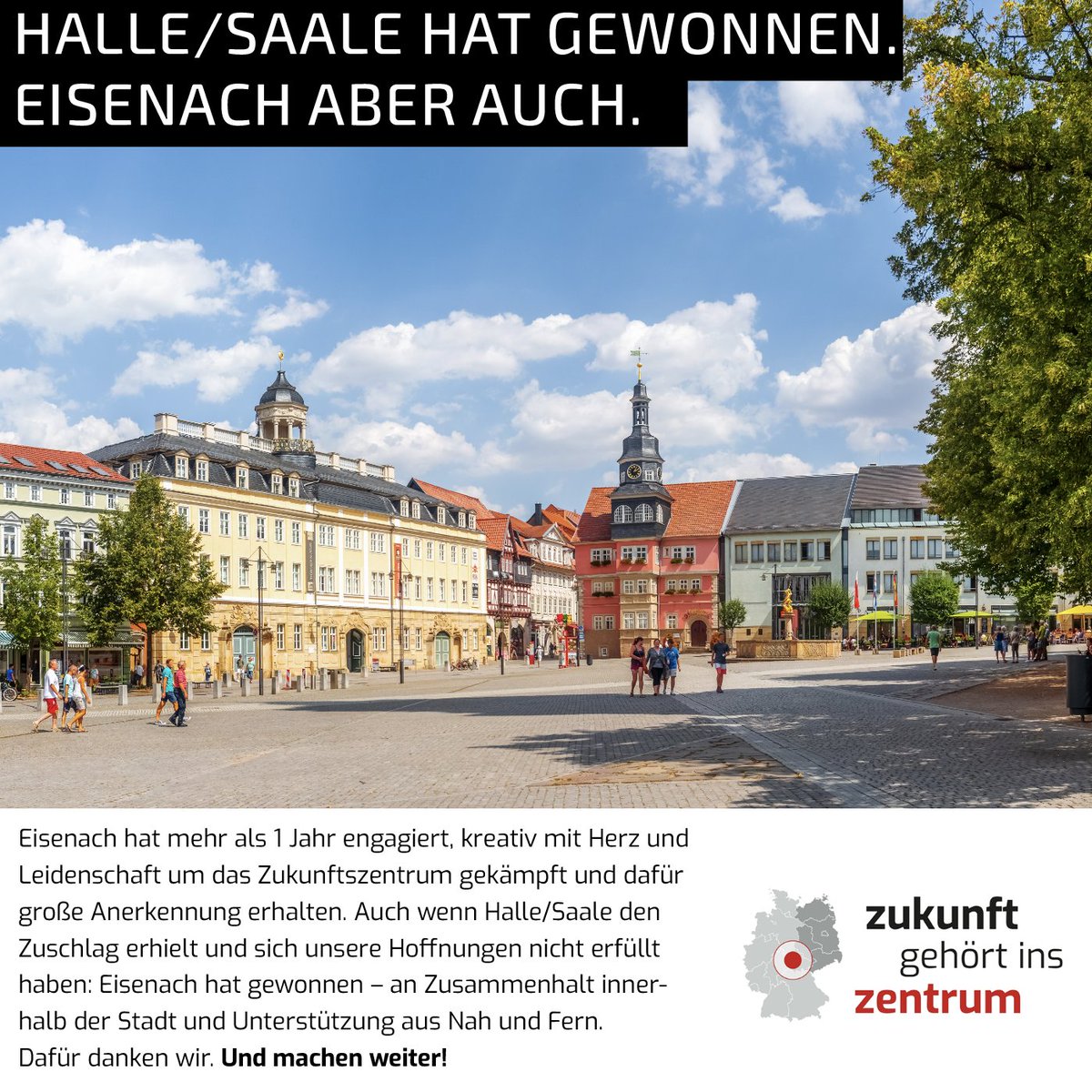 Wir gratulieren Halle für den Zuschlag für das geplante #Zukunftszentrum und danken allen, die sich mit Herzblut für #Eisenach engagiert haben.