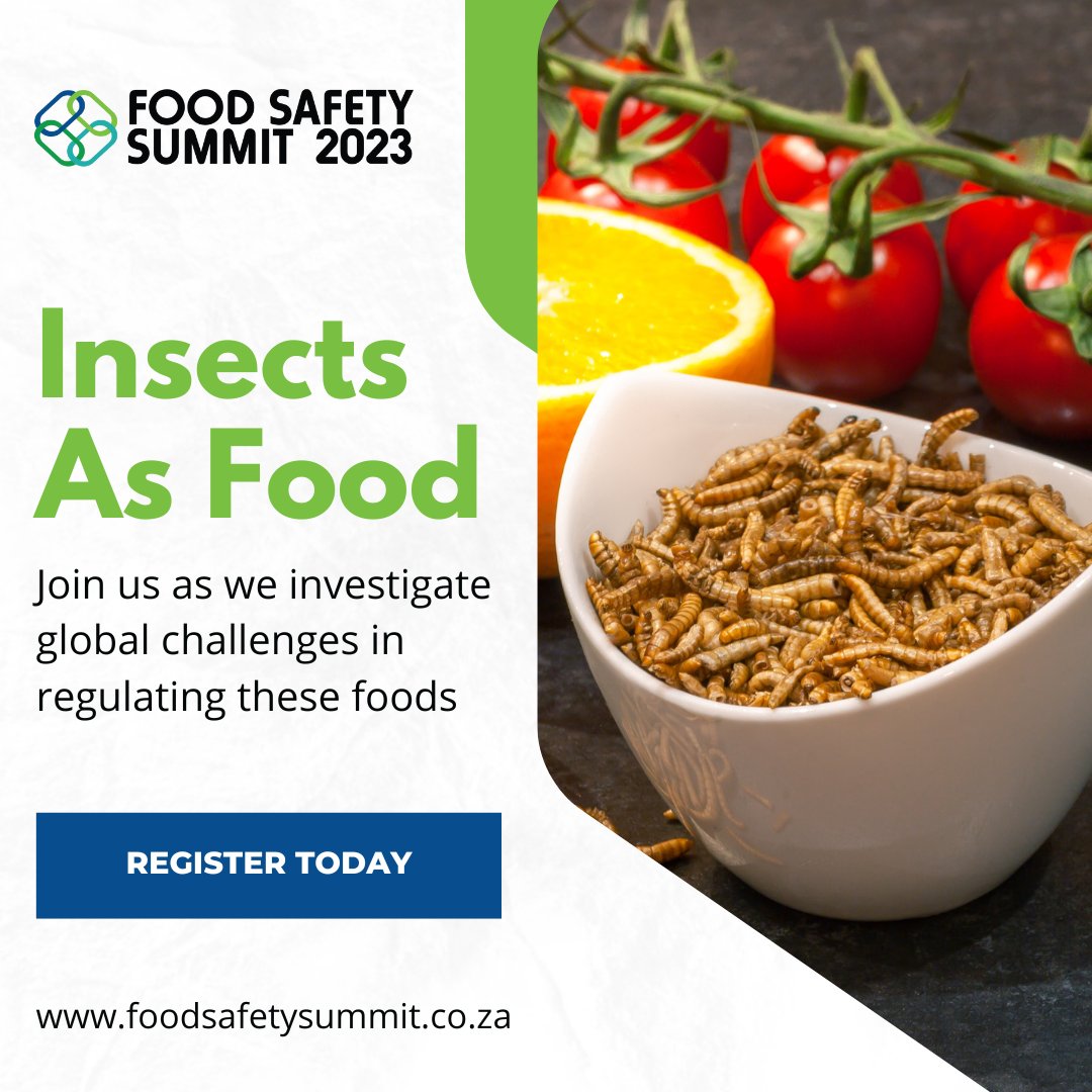 Have you ever eaten insects or worms as an alternative protein source?   Join us as we investigate global challenges in regulating these foods.  Register Here - foodsafetysummit.co.za/home/Register

#FSS2023 #foodsafety  #insectprotein #foodregulations #alternativeprotein #foodindustry