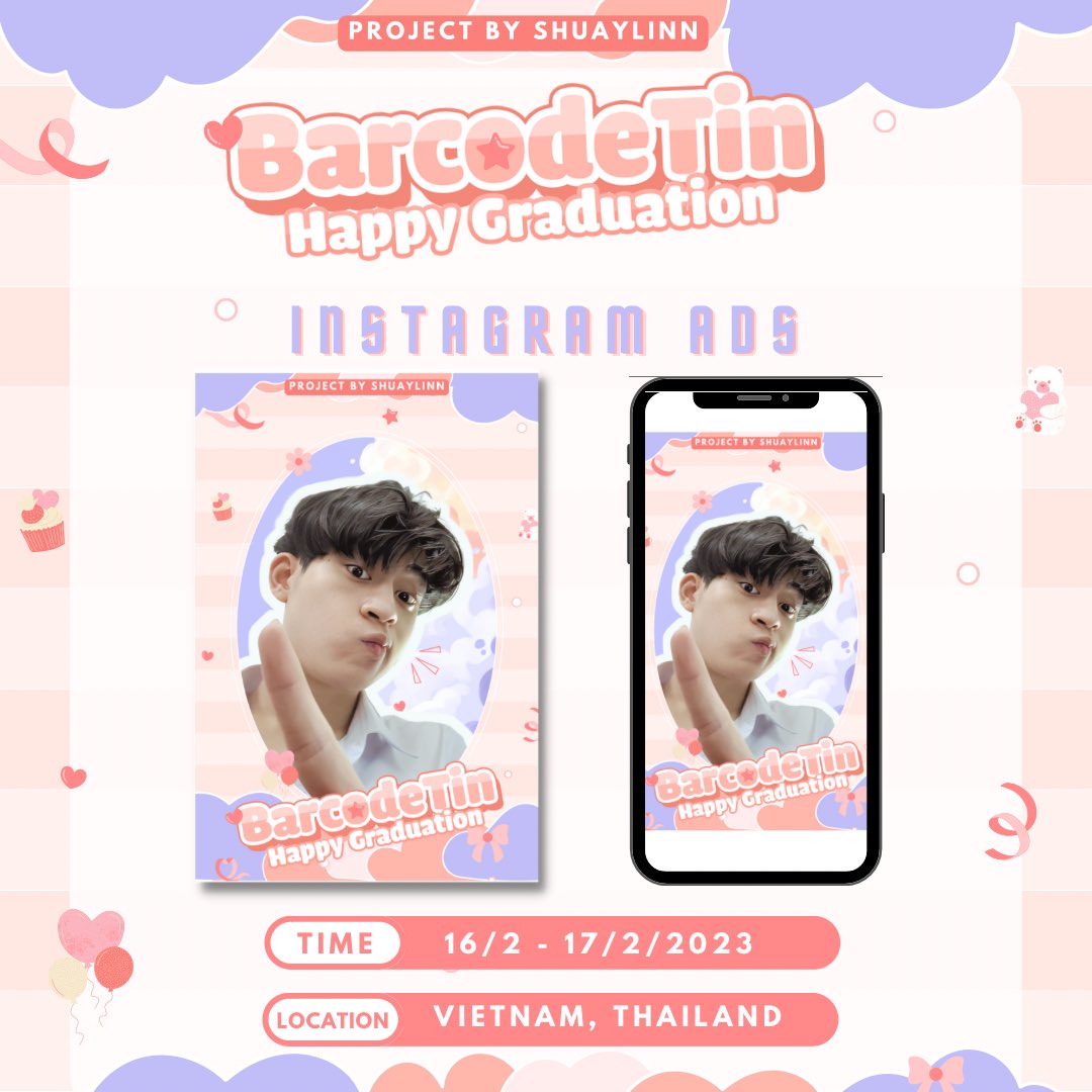 shuaylinn's tweet image. 𝐇𝐀𝐏𝐏𝐘 𝐁𝐀𝐑𝐂𝐎𝐃𝐄’𝐒 𝐆𝐑𝐀𝐃𝐔𝐀𝐓𝐈𝐎𝐍 𝐏𝐑𝐎𝐉𝐄𝐂𝐓 🎉
𝘐𝘯𝘴𝘵𝘢𝘨𝘳𝘢𝘮 𝘚𝘵𝘰𝘳𝘺 𝘈𝘥𝘴 💜
📍Vietnam, Thailand
🗓 16 - 17 Feb 2023
Sending congratulations to our beloved Barcode ✨
-from. shuaylinn 🌻
#BarcodeTin @BarcodeTin