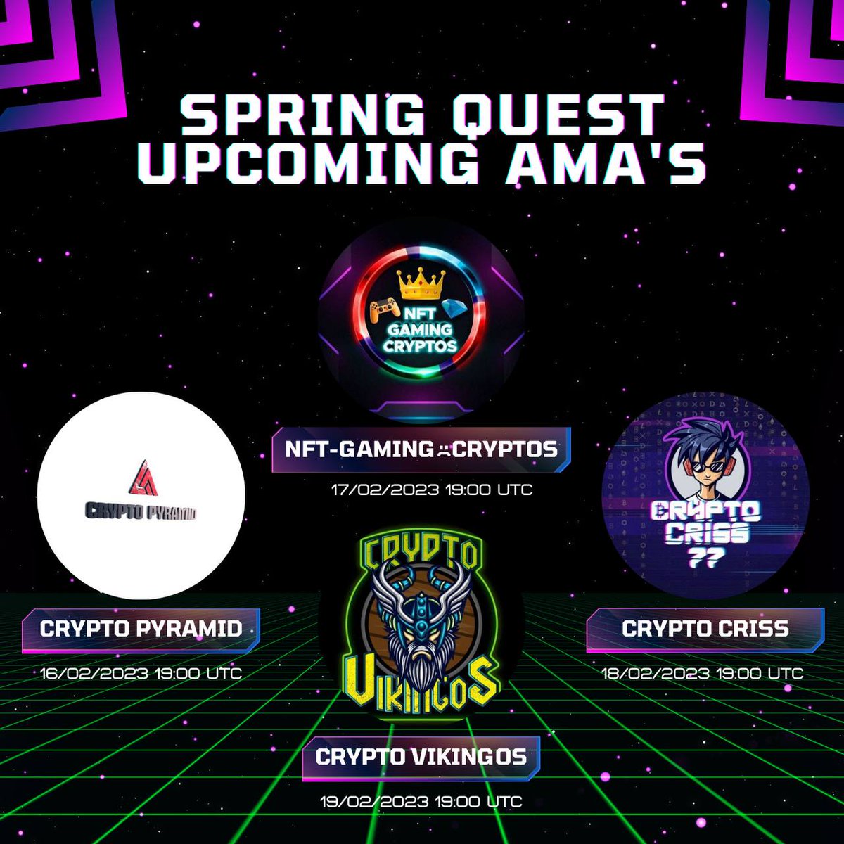 SpringQuest_'s tweet photo. Get ready for an amazing lineup of experts and insights at the Spring Quest AMAs🔥

📅 16/02/2023 19:00 UTC- https://t.co/lYrSU15iKg
📅 17/02/2023 19:00 UTC- https://t.co/UPgI3JashL
📅 18/02/2023 19:00 UTC- https://t.co/moIeFCzhz9
📅 19/02/2023 19:00 UTC- https://t.co/oPQzPaaIAK https://t.co/jDKB85zN6l
