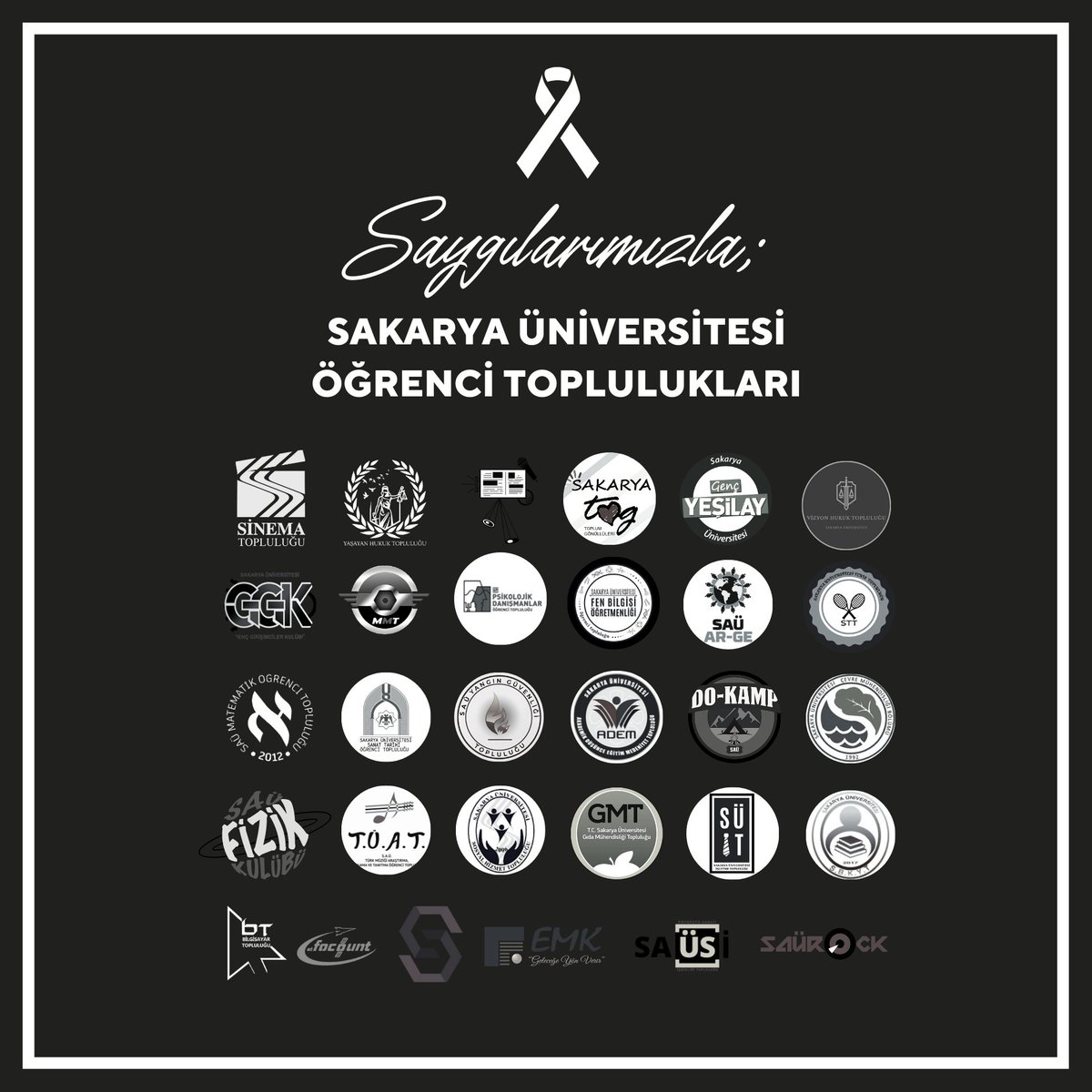 Sakarya Üniversitesi Toplulukları olarak depremden etkilenen yurttaşlarımızın barınma ihtiyaçlarının öncelikli olarak eğitim yuvası olan yurtlarımız değil daha fazla kapasiteye sahip otel, polis evi, öğretmenevi ve misafirhane gibi yerlerde karşılanmasını talep ediyoruz. +