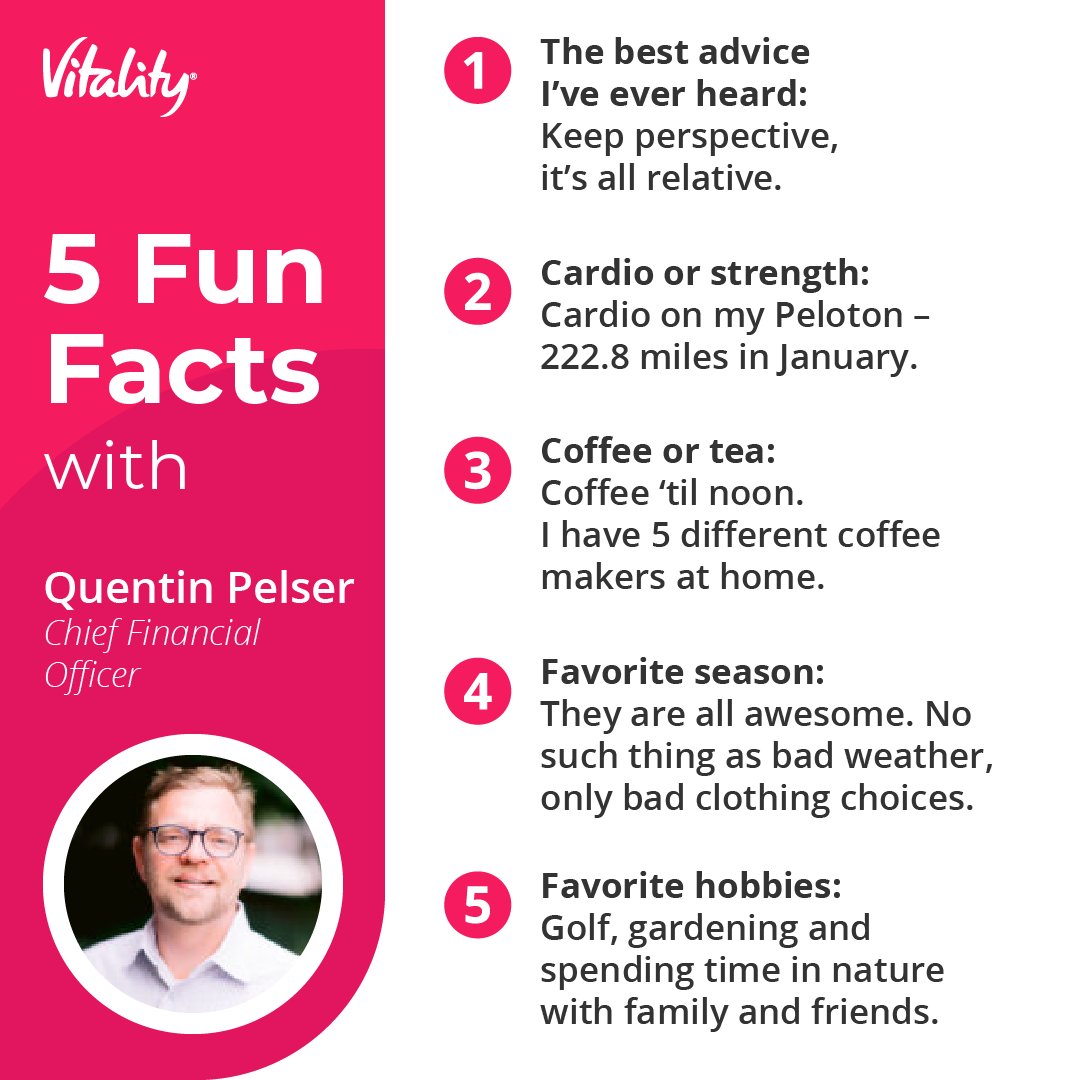 Learn a few fun facts about Quentin Pelser, Vitality's Chief Financial Officer. Interested to see who we'll spotlight next week? Keep an eye on our page!