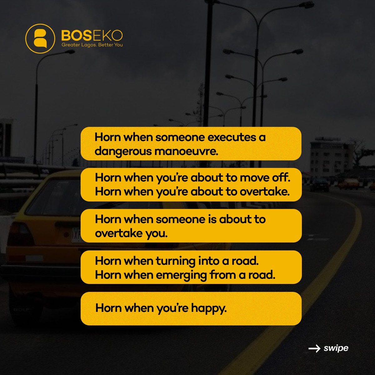 0CCE_LASG's tweet photo. Have you seen this rule for honking in Lagos? Which one did we miss out?
#BOSEKO #GreaterLagosBetterYou #Tiwantiwaleko https://t.co/tZNfGolB5r
