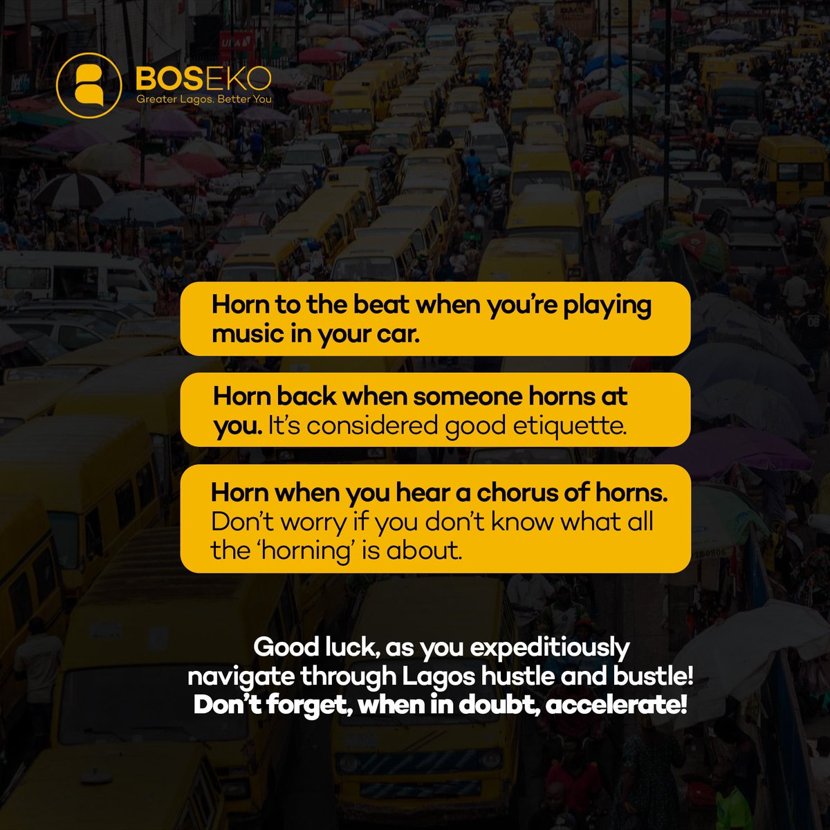 0CCE_LASG's tweet photo. Have you seen this rule for honking in Lagos? Which one did we miss out?
#BOSEKO #GreaterLagosBetterYou #Tiwantiwaleko https://t.co/tZNfGolB5r