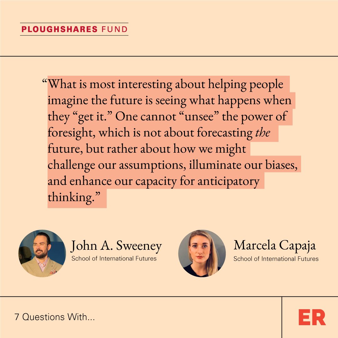 Ploughshares (@plough_shares) on Twitter photo Marcela Capaja & <a href="/aloha_futures/">john a. sweeney</a> are part of group of practitioners of futurists who work to make life better for future and present generations — AKA <a href="/SOIFutures/">School Of International Futures (SOIF)</a>!
Get to know them and their work in 7 questions: ploughshares.org/issues-analysi… Marcela Capaja & <a href="/aloha_futures/">john a. sweeney</a> are part of group of practitioners of futurists who work to make life better for future and present generations — AKA <a href="/SOIFutures/">School Of International Futures (SOIF)</a>!
Get to know them and their work in 7 questions: ploughshares.org/issues-analysi…