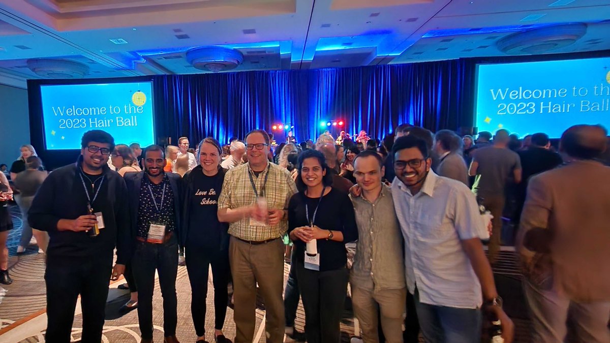 HeinzLab_Purdue's tweet photo. Last night: Celebrating a great @AROMWM at the #ARO2023 "Hair Ball". So great to see so many colleagues and friends in person again after so long!! @PurdueSLHS @PurdueBME https://t.co/B09JpaeJ3H