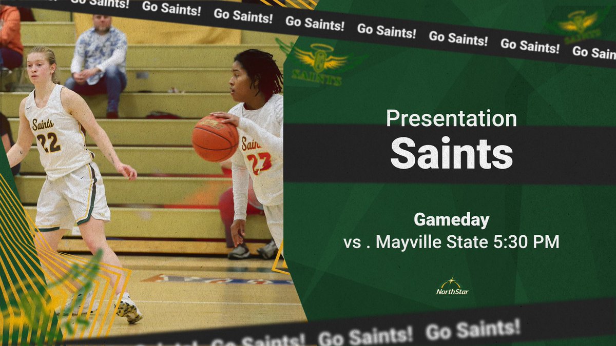 Greenout Theme Today!
🏀Women's Basketball Gameday🏀
 Last Home Game
⏰WBB 5:30 PM
🆚Mayville State University
📍Strode Center
📺bit.ly/3bq0NVM
📻bit.ly/3zjnB68 or "605 Radio App" or "Hub City Radio App" &amp; click on the KSDN station to listen live
<a href="/PCSaintsWBB/">PC Women's Basketball</a>