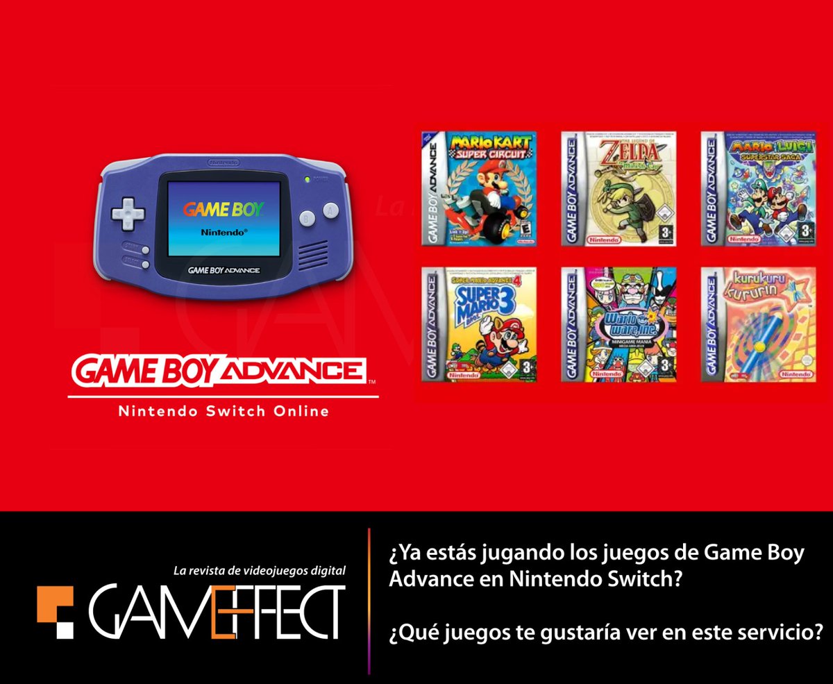 GameEffectMx's tweet photo. Ya desde el día 9 de febrero del presente mes, tenemos acceso mediante la suscripción Online de Nintendo Switch a los juegos de Gameboy Advance.
La pregunta es: ¿ Qué juegos consideras tú, que deben estar en esta suscripción?
#Nintendo
#NintendoSwitch
#GameboyAdvance
#Gameffect https://t.co/ypBDYzzpyr