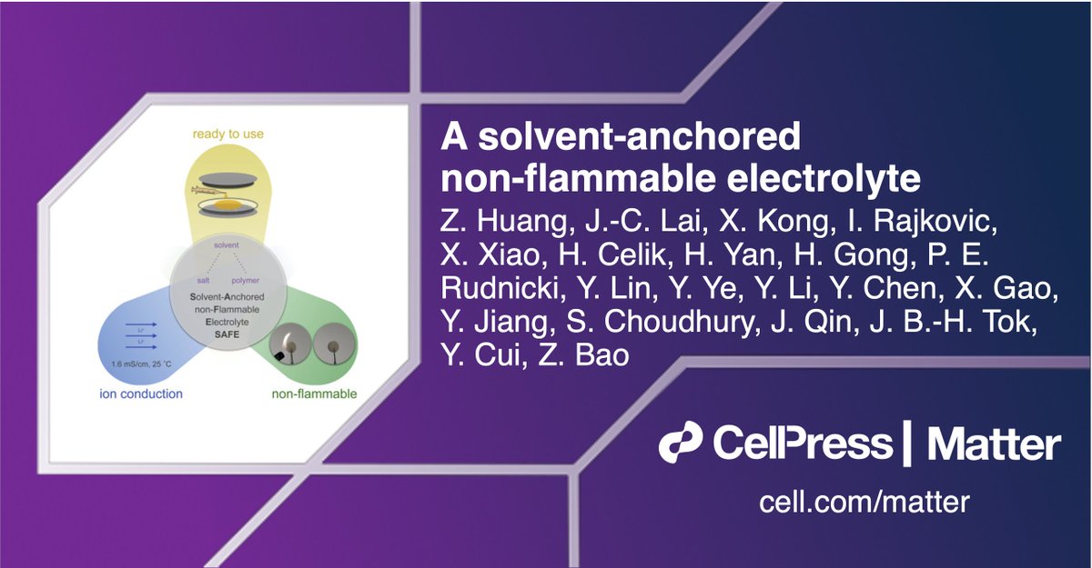 Matter_CP's tweet photo. .@zhenanbao & @yicuistanford lead the efforts to build a non-flammable #electrolytes for Li-based #batteries in #MatterIssue44! #BattChat
First authors: @RachYellow & Jian-Cheng Lai @StanfordEng @SLAClab
Read more: https://t.co/zbSXWgu402 https://t.co/3YXQyCPxOA