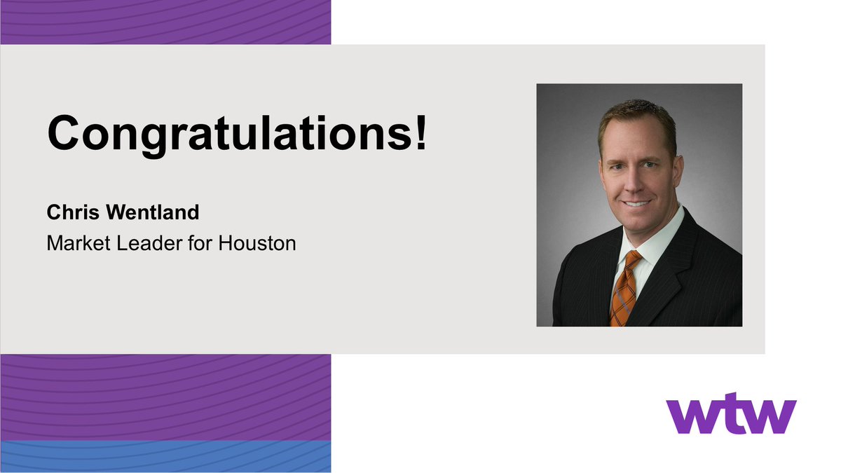 WTWcorporate's tweet photo. We are excited to announce Chris Wentland as #Houston Market Leader. Chris is excited to drive colleague engagement and culture for a superior client experience and to continue as  Inclusion Network leader for #Texas. Congratulations to Chris!

#WTWLife #OneWTW #WTWCareers https://t.co/3etZhlDb1R