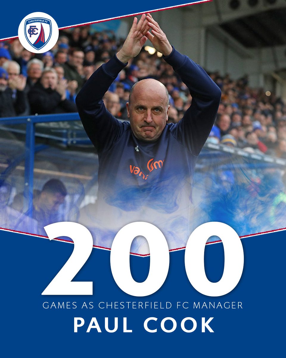 ChesterfieldFC's tweet photo. 🎉 𝗣𝗮𝘂𝗹 𝗖𝗼𝗼𝗸 | 𝟮𝟬𝟬 𝗴𝗮𝗺𝗲𝘀 𝗮𝘀 𝗖𝗵𝗲𝘀𝘁𝗲𝗿𝗳𝗶𝗲𝗹𝗱 𝗺𝗮𝗻𝗮𝗴𝗲𝗿 💙

Last night, the gaffer took charge of his 200th game as Chesterfield FC manager!

#Spireites https://t.co/t2lu5PQIhR