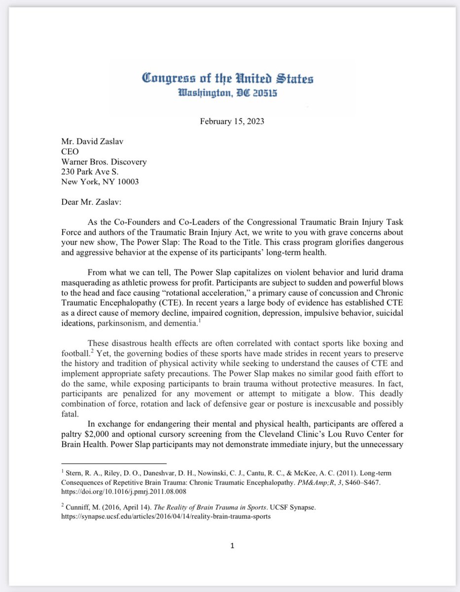 BillPascrell's tweet photo. Here’s our letter demanding answers from @warnerbros @TBSNetwork on their violent new TV show glorifying traumatic brain injury risks. https://t.co/MV4rruLv6a