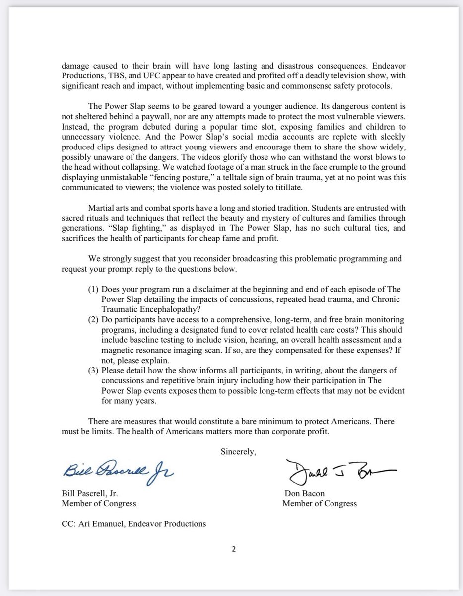 BillPascrell's tweet photo. Here’s our letter demanding answers from @warnerbros @TBSNetwork on their violent new TV show glorifying traumatic brain injury risks. https://t.co/MV4rruLv6a