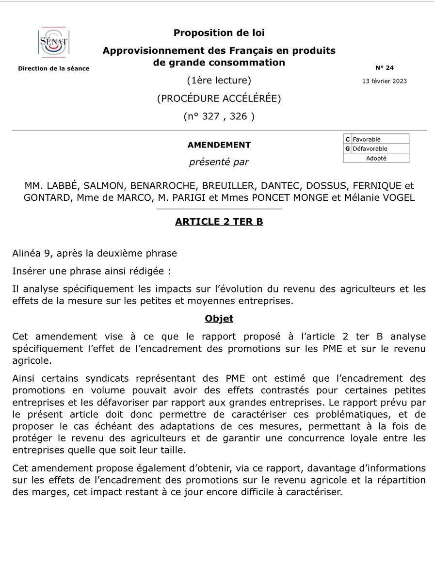 ecologistesenat's tweet photo. ✅ #Egalim3 : 2 propositions @JLabbeSenat adoptées pour étudier : 

1️⃣ la possibilité d’encadrer les "sur-marges” des distributeurs sur les produits sous signes (qualité, origines)

2️⃣l’impact des promotions sur les revenus agricoles

Le combat continue pour changer de modèle ✊ https://t.co/N3ZfmtR1MC
