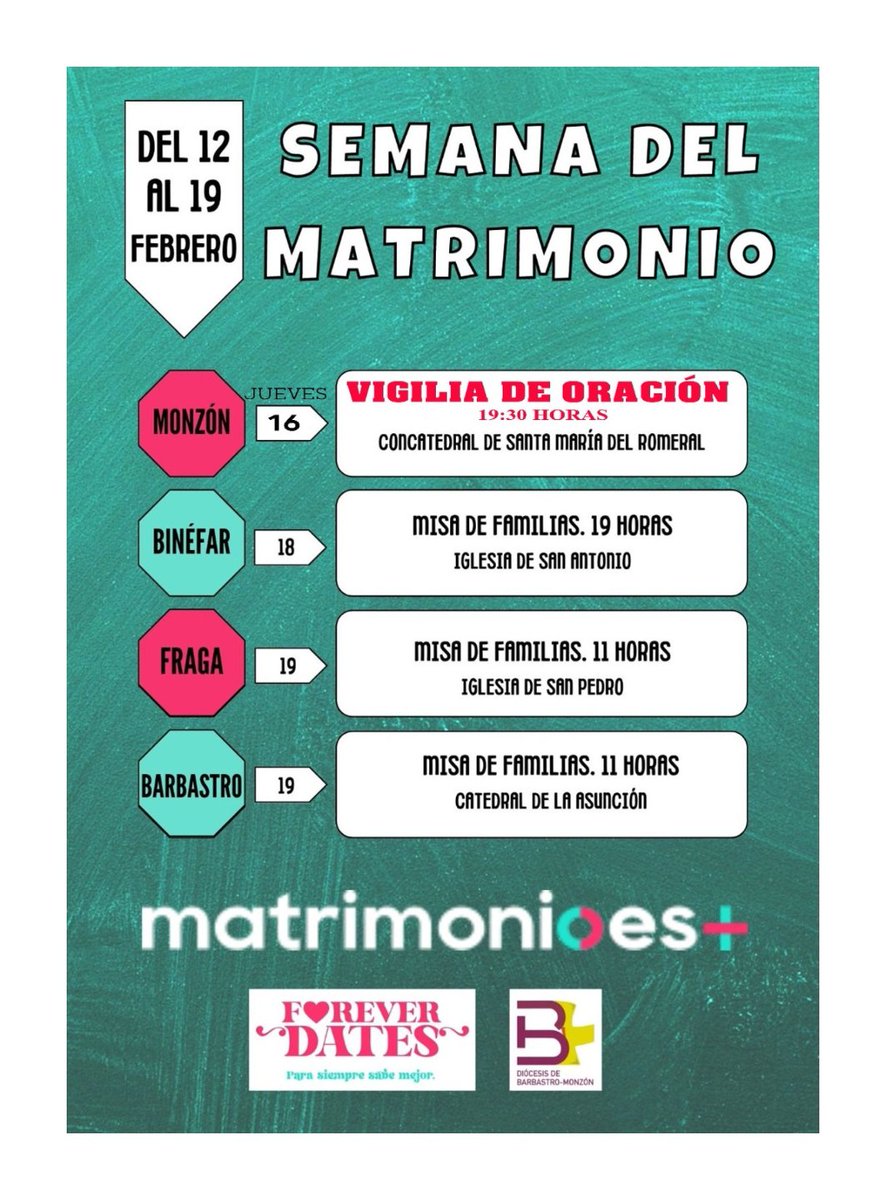 DioBarMon's tweet photo. Recuerda, hoy jueves en Monzón, vigilia de oración en la Semana del Matrimonio. #matrimonioesmás #foreverdates https://t.co/qlqUILpFL3