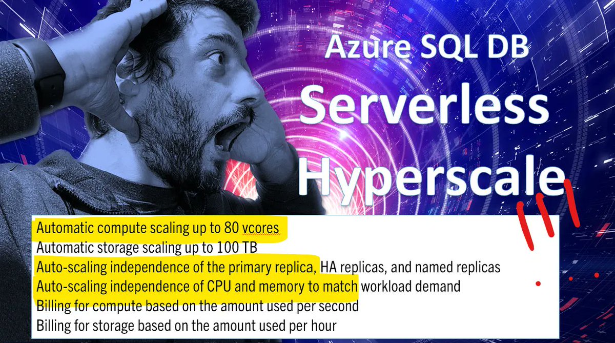 mauridb's tweet photo. #Developers and #architests rejoice! #AzureSQL DB Hyperscale is now also Serverless! 🔥🔥🚀 All the benefits of the Serverless model with the incredible scalability of Hyperscale. Grow and use all the fantastic #AzureSQL features with peace of mind 🧘‍♂️  https://t.co/vvNHhAI2sP https://t.co/GJpxgFOtwp