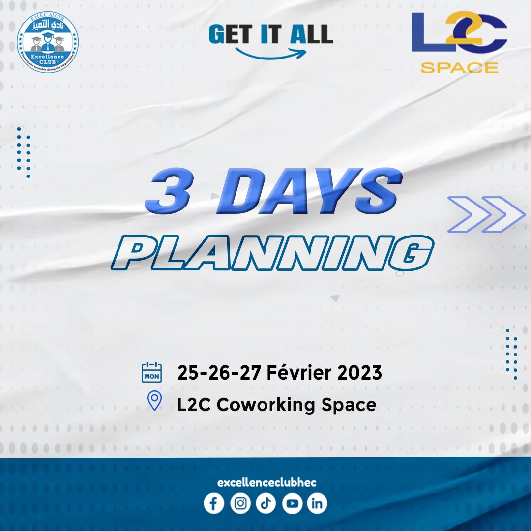 excellence_hec's tweet photo. GET IT ALL 🌟 se rapproche petit à petit 

Nous vous présentons donc le programme de l'événement qui aura lieu le 25, 26 et le 27 février à l'espace coworking "L2c_Space".  

Préparez-vous et soyez au rendez-vous. 🤩 
#ExcellenceclubHEC.
#GETITALL https://t.co/CJHkbwVRPB