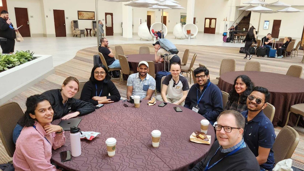 HeinzLab_Purdue's tweet photo. This morning: Attempting to debrief after all the great science we saw this week - before heading to the airport. @PurdueSLHS @PurdueBME @AROMWM #ARO2023 https://t.co/CuNxz6bcp5