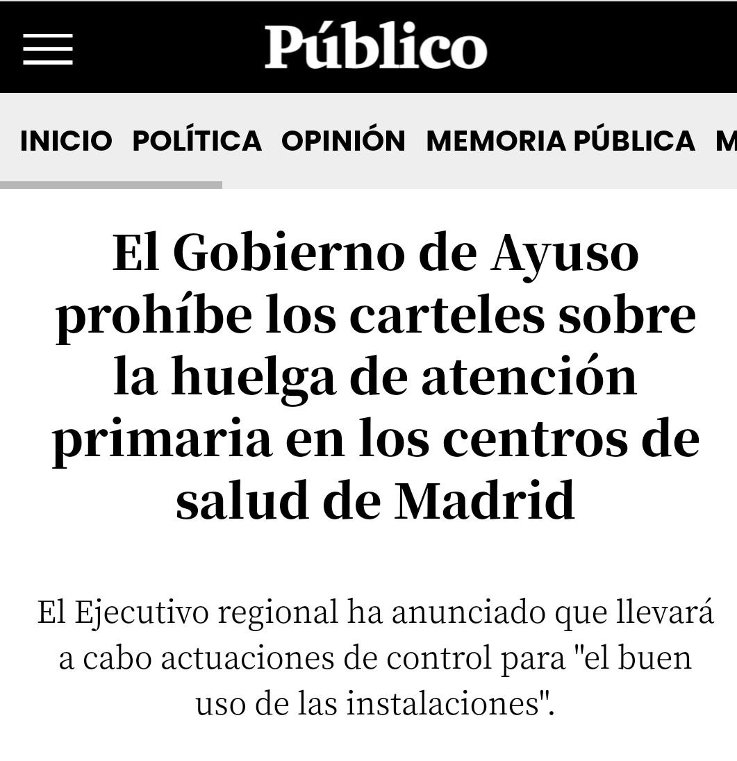 eVeydeVendetta's tweet photo. "El gobierno de Ayuso prohíbe los carteles sobre la huelga de atención primaria"
¿Libertad para prohibir?
🤔 https://t.co/P6rs8E2l2R