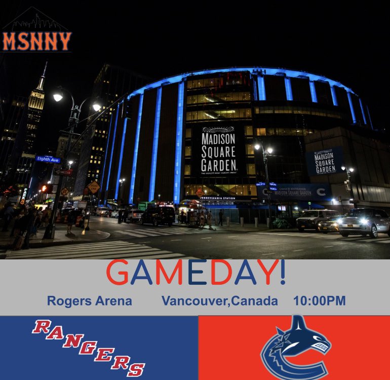 Gameday!-The Rangers play the Canucks At Rogers Arena At 10PM LGR! #LGR #NHL #Canucks #NYC #Rangers #NewYorkTough #NoQuitInNY