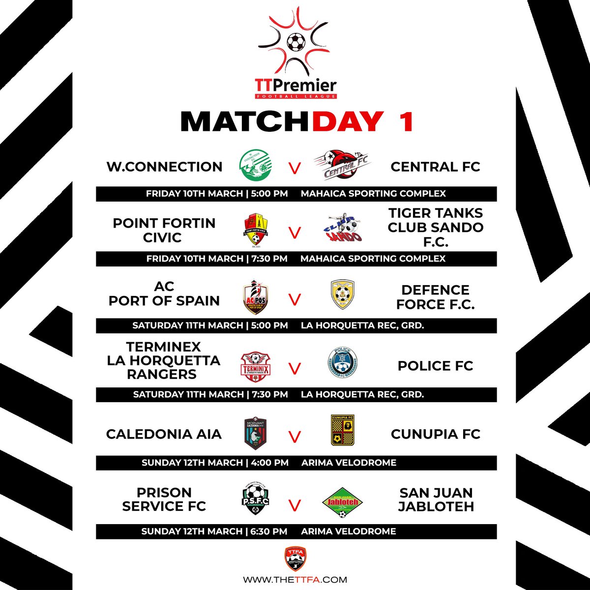 Are you ready for Kickoff?! Here are the official fixtures for Matchday one!

#ttpfl