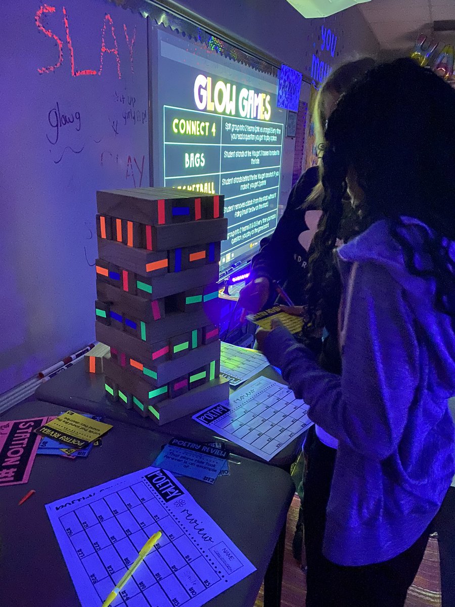Let’s glow! Our unit on figurative language &amp; poetry culminated with an interactive review where students collaborated at stations to answer questions and then played jumbo games! Thank you <a href="/MinottiPSD/">Dr. Michelle Minotti</a> for joining in on the fun! #ourbestsms <a href="/SpringhouseMS/">Springhouse MS</a>