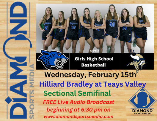 DiamondSportsM1's tweet photo. Ohio Girls Basketball Sectional Tournament in Division I begins tonight. Catch Hilliard Bradley at Teays Valley on Diamond Sports Media beginning at 6:30 pm.  Tip-Off: 7:00 pm on https://t.co/ID0xsVSpmO for this first-round match-up.  Eric Welch on the audio-only call. https://t.co/pRbZ15YyMw